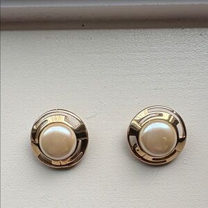St. John Pearl and Gold Statement Earrings Vintage